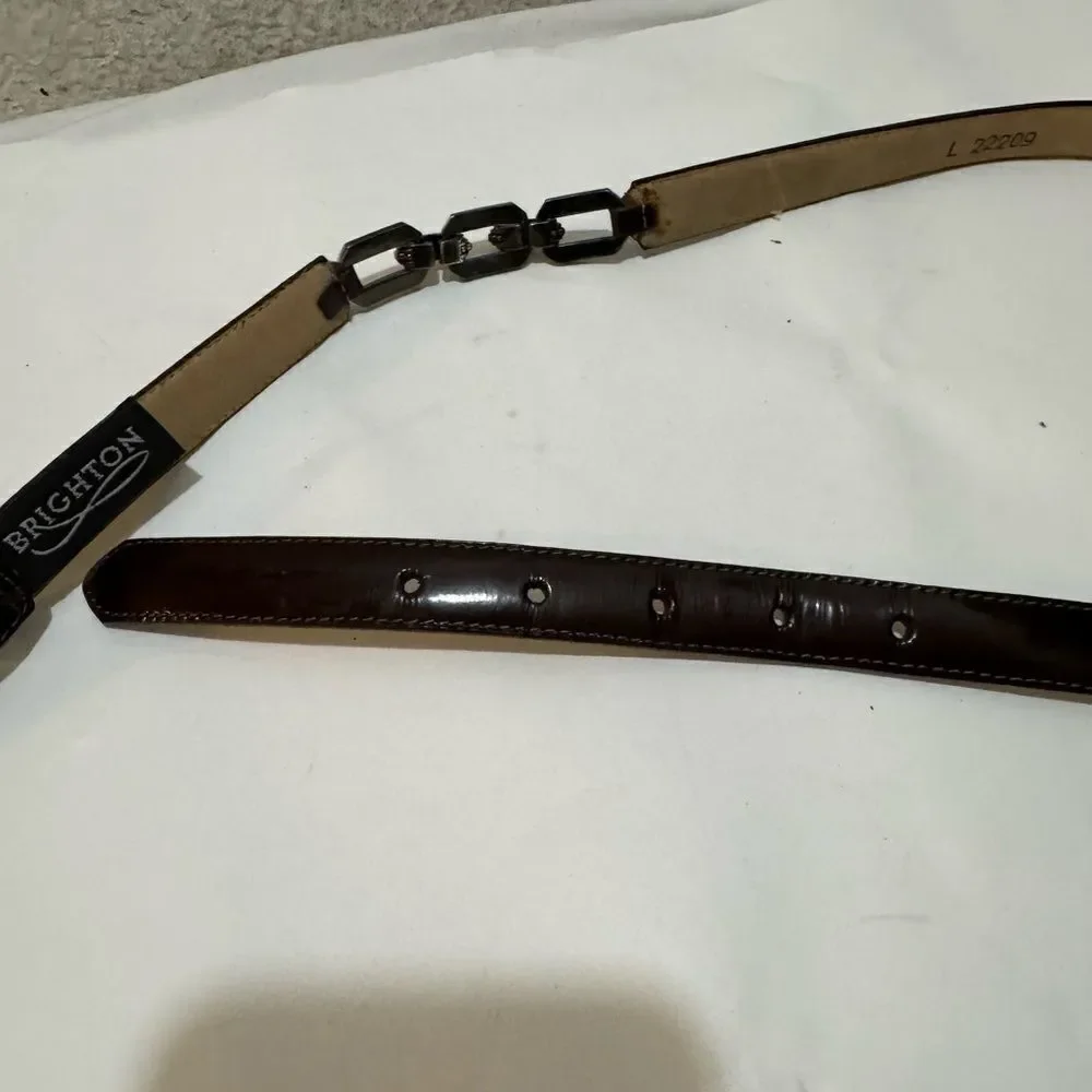 Brighton Black Patent Leather Belt  skinny chain size L
